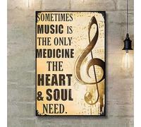 GLWDME Toile murale inspirante avec notes de musique, citation « Sometimes Music is the Only Medicine », affiches et impressions, tableaux muraux vintage pour salon(Encadrée)