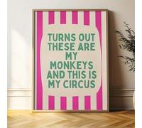 GLWDME « Turns Out These Are My Monkeys and This Is My Circus » Toile murale humoristique à rayures, images, affiches et impressions pour chambre à coucher, peinture murale pour salon(Encadrée)