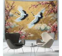 GLWDMH 150x100CM Tapisserie murale en polyester représentant une grue couronnée rouge porte-bonheur et des fleurs de prunier, pour chambre, salon, décoration de fête, avec kit d'installation