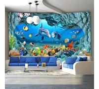 GLWDMH 150x130CM Tapisserie murale à suspendre représentant le monde sous-marin, scène de vie marine et de récif corallien, en tissu polyester, pour salon, chambre, bureau ou décoration de fête.