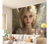 GLWDMH 150x130CM Tapisserie murale en polyester représentant un ange aux cheveux dorés et à la robe blanche, pour chambre, bureau, dortoir, décoration de fête, avec kit d'installation