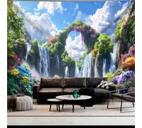 GLWDMH 150x130CM Tapisserie murale en polyester représentant un paysage de forêt en cascade, décoration de salon, idéale pour la maison, le bureau ou les fêtes