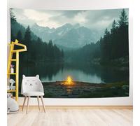 GLWDMH 200x150CM Tapisserie murale en polyester représentant un feu de camp en forêt, pour chambre, bureau, dortoir, décoration de fête, avec kit d'installation