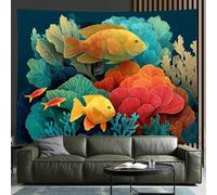 GLWDMH 200x150CM Tapisserie murale en polyester représentant un récif corallien et des poissons-anges, scène sous-marine colorée, pour chambre, bureau, dortoir, décoration de fête