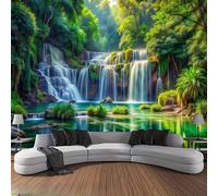 GLWDMH 230x150CM Tapisserie murale à imprimé forêt et cascade, décoration de fête, pour salon, chambre, bureau, auberge, avec clips de suspension