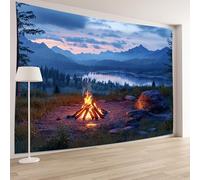 GLWDMH 230x150CM Tapisserie murale en polyester représentant un feu de camp et un paysage de montagne, pour chambre, bureau, dortoir, décoration de fête, avec kit d'installation