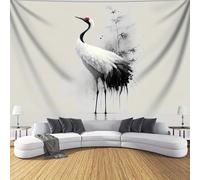 GLWDMH 230x150CM Tapisserie murale minimaliste en polyester, motif grue à l'encre, pour chambre, salon, décoration de fête, avec kit d'installation