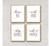 GLWDMH Art Dream Big Live Work Hard Stay Humble Make It Happen Citations Toile Peintures Pépinière Mur Art Imprimer Affiche - Non encadré, 4 Pièces