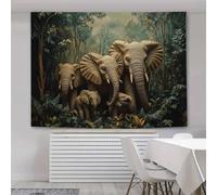GLWDMH Tapisserie 3D représentant une famille d'éléphants, toile de fond de jungle, tenture murale en polyester, pour chambre à coucher, salon, avec kit d'installation