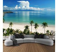 GLWDMH Tapisserie de plage tropicale, palmiers et vue sur l'océan, tissu mural en polyester, avec kit d'installation