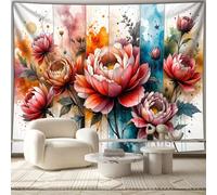 GLWDMH Tapisserie florale aquarelle, motif pivoines et roses colorées, tissu mural en polyester, pour chambre, salon, décoration de fête