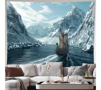 GLWDMH Tapisserie murale en polyester représentant un bateau viking, scène hivernale, pour chambre, bureau, dortoir, décoration de fête, avec kit d'installation