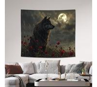GLWDMH Tapisserie murale en polyester représentant un loup solitaire et une fleur rouge, pour chambre, bureau, dortoir, décoration de fête, avec kit d'installation