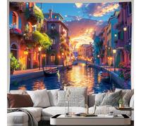 GLWDMH Tapisserie murale en polyester représentant un paysage de canal de Venise, pour chambre, bureau, dortoir, décoration de fête, avec kit d'installation