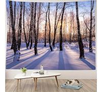 GLWDMH Tapisserie murale en polyester représentant un paysage de forêt hivernale, pour chambre, bureau, dortoir, décoration de fête, avec kit d'installation