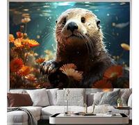 GLWDMH Tapisserie murale en polyester représentant une loutre dans l'eau, pour chambre, salon ou fête, avec kit d'installation