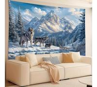 GLWDMH Tapisserie murale en polyester représentant une meute de loups dans la forêt, paysage hivernal, pour chambre, bureau, dortoir, décoration de fête, avec kit d'installation