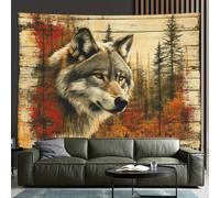 GLWDMH Tapisserie murale vintage en polyester représentant un loup et une forêt, pour chambre, bureau, dortoir, décoration de fête, avec kit d'installation