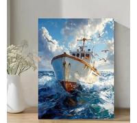 GLWDMH Toile murale représentant un bateau de pêche en pleine mer, affiches et impressions pour chambre à coucher, peinture murale pour salon（Sans cadre）