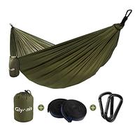 Glymnis Hamac Ultra-léger en Nylon 300kg Capacité de Charge 275x140cm avec 2 x Sangles en Nylon et 2 x Mousquetons pour Camping Voyage Exterieur Jardin(Vert Armée)