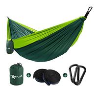 Glymnis Hamac Ultra-léger en Nylon 300kg Capacité de Charge 275x140cm avec 2 x Sangles en Nylon et 2 x Mousquetons pour Camping Voyage Exterieur Jardin(Vert Foncé - Vert Clair)