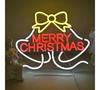 GLYOX Merry Christmas Neon sign Joyeux Noël Panneau Néon Cloche Lumières Néon Led pour Décoration Murale Panneaux Lumineux pour la Maison Décorations de Fête de Noël Famille Enfants Cadeaux