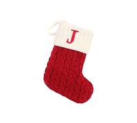 GLz25 Chaussettes de Noël avec initiales, grandes lettres brodées, tricotées, rouge, blanc, bas de Noël pour décorations de vacances en famille et cheminée d'arbre de Noël (J, taille unique)