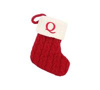 GLz25 Chaussettes de Noël avec initiales, grandes lettres brodées, tricotées, rouge, blanc, bas de Noël pour décorations de vacances en famille et cheminée d'arbre de Noël (Q, taille unique)