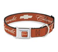 GM General Motors Collier pour chien avec boucle de ceinture de sécurité en métal Inscription Chevrolet et nœud papillon Orange Blanc 40,6 à 58,4 cm de large