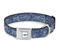 GM General Motors Collier pour chien avec boucle de ceinture de sécurité en métal Motif cachemire Bleu/blanc 38,1 à 61 cm 2,5 cm de large