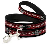 GM General Motors Laisse pour Animal Domestique Chevrolet Nœud Papillon Depuis 1911 Motif étoiles Noir/Rouge/Ivoire 1,8 m de Long 1,3 cm de Large