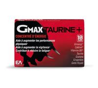 GMAX-TAURINE+ - PERFORMANCES PHYSIQUES ET VIGILANCE - Concentré D'énergie - Ginseng, Caféine, Vitamine B6, Taurine, Guarana, Gingembre, Gelée Royale - 10 Jours - 30 Ampoules Buvables - Goût Orange