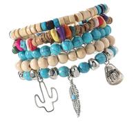 GMBYLBY Bracelet bohème en coquille de noix de coco et perles en bois avec pierre turquoise - Accessoire de poignet pour un look quotidien élégant - Bracelet à breloques bohème fait à la main, taille