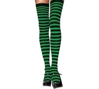 GMBYLBY Chaussettes de Noël multicolores, rayées, mi-hautes, chaussettes de sorcière pour femmes et filles, bas au-dessus du genou, collants de jeu de rôle, bas à rayures de Noël pour Halloween, Vert