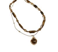 GMBYLBY Collier à couches pour femmes à la mode, doté d ' un pendentif en pierre d ' oeil de tigre et d ' une chaîne élégante, tenue décontractée, collier à la mode