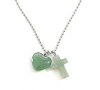 GMBYLBY Collier à la mode en forme de cœur et de crucifix à longueur réglable, pierres naturelles et chaîne en acier, bijoux pour un usage quotidien, collier à pendentif Fashion Meet