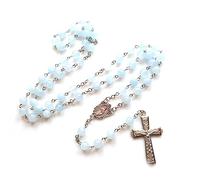 GMBYLBY Collier chapelet en perles de jade bleues, décoration de chambre à coucher, croix, bijoux catholiques, artisanat de charme pour église chrétienne, bijoux religieux