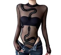 GMBYLBY Combinaisons à manches longues et col montant pour femme - Barboteuse extensible - Serpent - Combinaison en maille transparente - Justaucorps - Cadeaux, multicolore, L