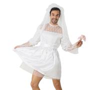 GMBYLBY Costume de mariée drôle pour homme adulte robe de mariée voile et ceinture ensemble fantaisie accessoires pour