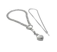 GMBYLBY De 2 colliers avec serrure et n forme de cœur en acier inoxydable, longue chaîne cubaine d ' inspiration punk rock pour tenue de superposition de mode Heart Shaped