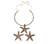 GMBYLBY Ensemble collier et boucles d'oreilles avec imprimé léopard et étoiles de mer, accessoires de mode élégants, vacances à la plage