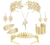 GMBYLBY Ensemble d'accessoires de costume de déesses grecques toga romaine, bandeau, manchettes, boucles d'oreilles, collier, M, Métal, Pas de gemme
