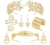 GMBYLBY Ensemble d'accessoires de costume de déesses grecques toga romaine, bandeau, manchettes, boucles d'oreilles, collier, M, Métal, Pas de gemme