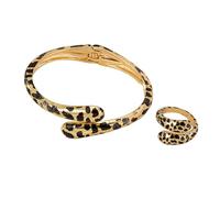 GMBYLBY Ensemble de bijoux élégants à motif léopard - Bracelet et bagues ouverts réglables - Accessoires faits à la main pour les amateurs de mode - Ensemble de bracelets à motif léopard