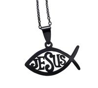 GMBYLBY Ichthys Collier avec pendentif en forme de poisson pour femme 50 cm Texture en acier inoxydable Convient pour un usage quotidien