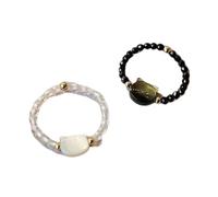 GMBYLBY Lot de 2 bagues réglables sur le thème des chats en obsidiennes naturelles en pierre de lune pour homme et femme