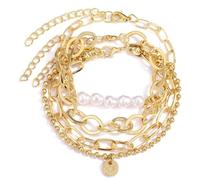 GMBYLBY Lot de 3 bracelets faits à la main avec perles réglables en alliage texturé pour fête et rendez-vous, M, Alliage, perle d'imitation, Pas de gemme