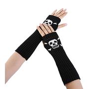 GMBYLBY Mitaines extensibles en forme de tête de mort - Gants tricotés - Demi-doigt - Pour la conduite de cosplay - Chauds et doux, Noir , M