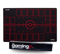 GMC Deluxe 2 Player Black & Red Gaming Mat Compatible for Pokemon Trading Card Game Stadium Board Playmat for Compatible Pokemon Trainers - Waterproof Card Gaming Mat