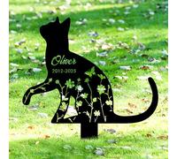 GMDLSK Personnalisée Pierre Tombale pour Animaux de Compagnie - Chien & Chat - Sculpture sur Mesure avec Détails Floraux - Funéraire Extérieur Résistant aux Intempéries - pour Jardin, Cimetière